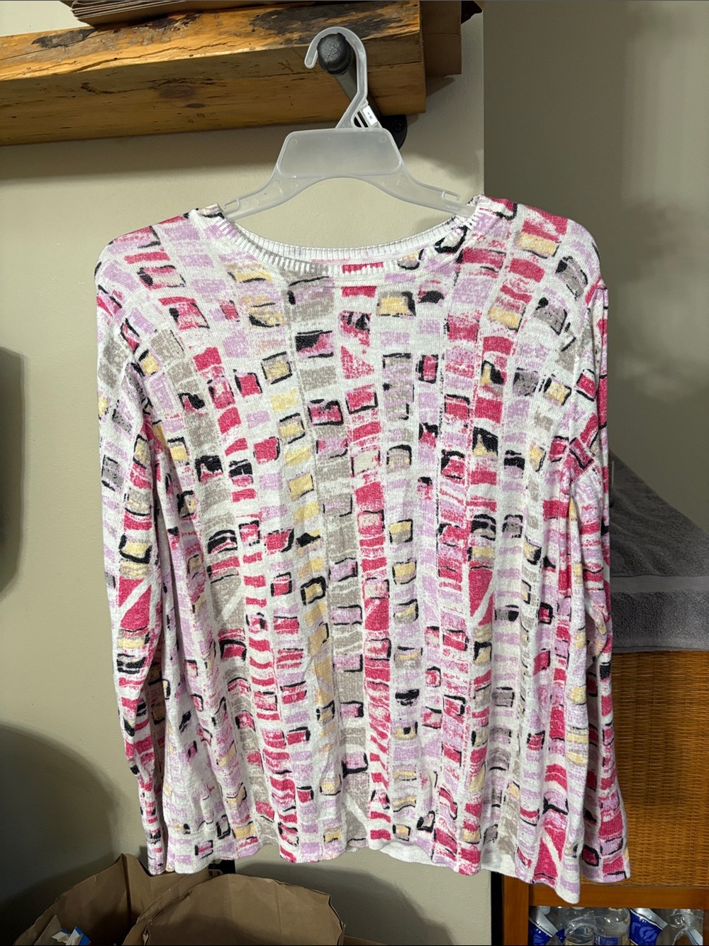 Women's Scoop Neck Pink Patterned Long Sleeve Sweater
